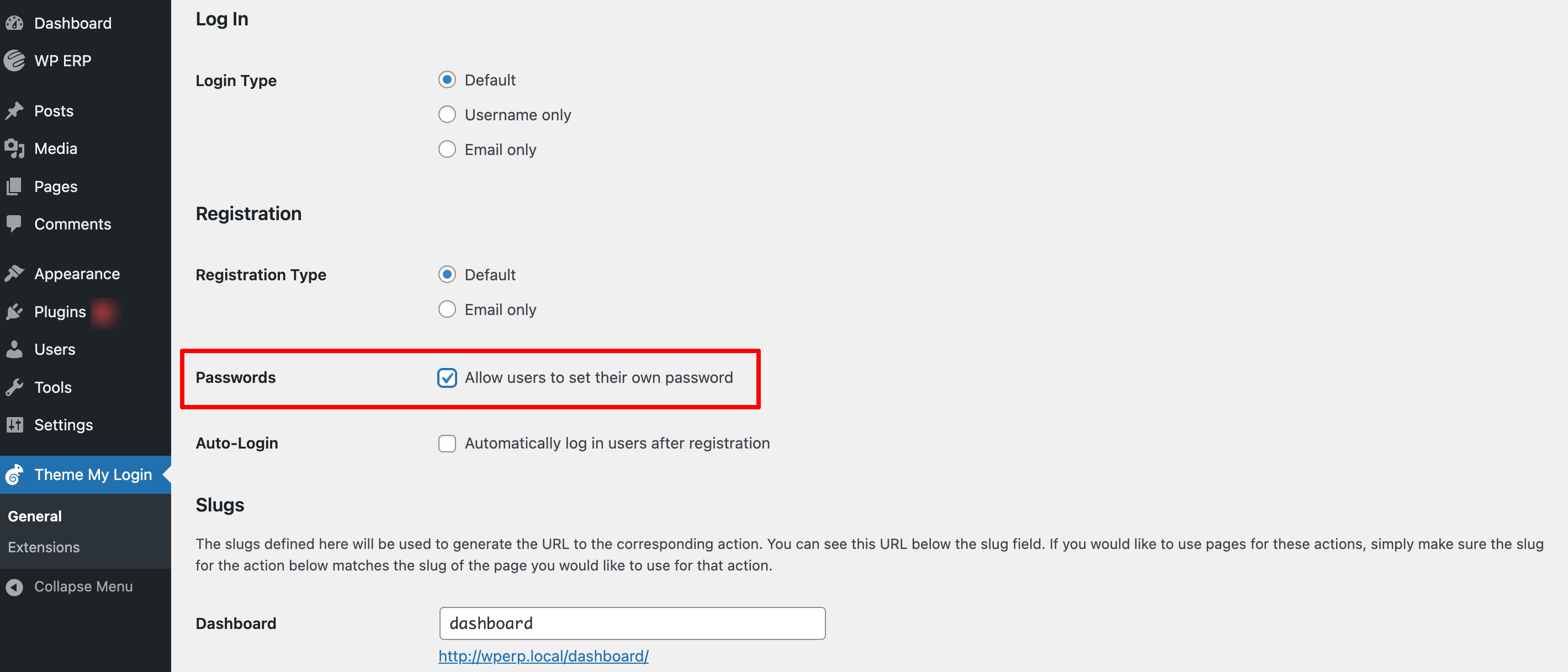 Allow users to set their own password