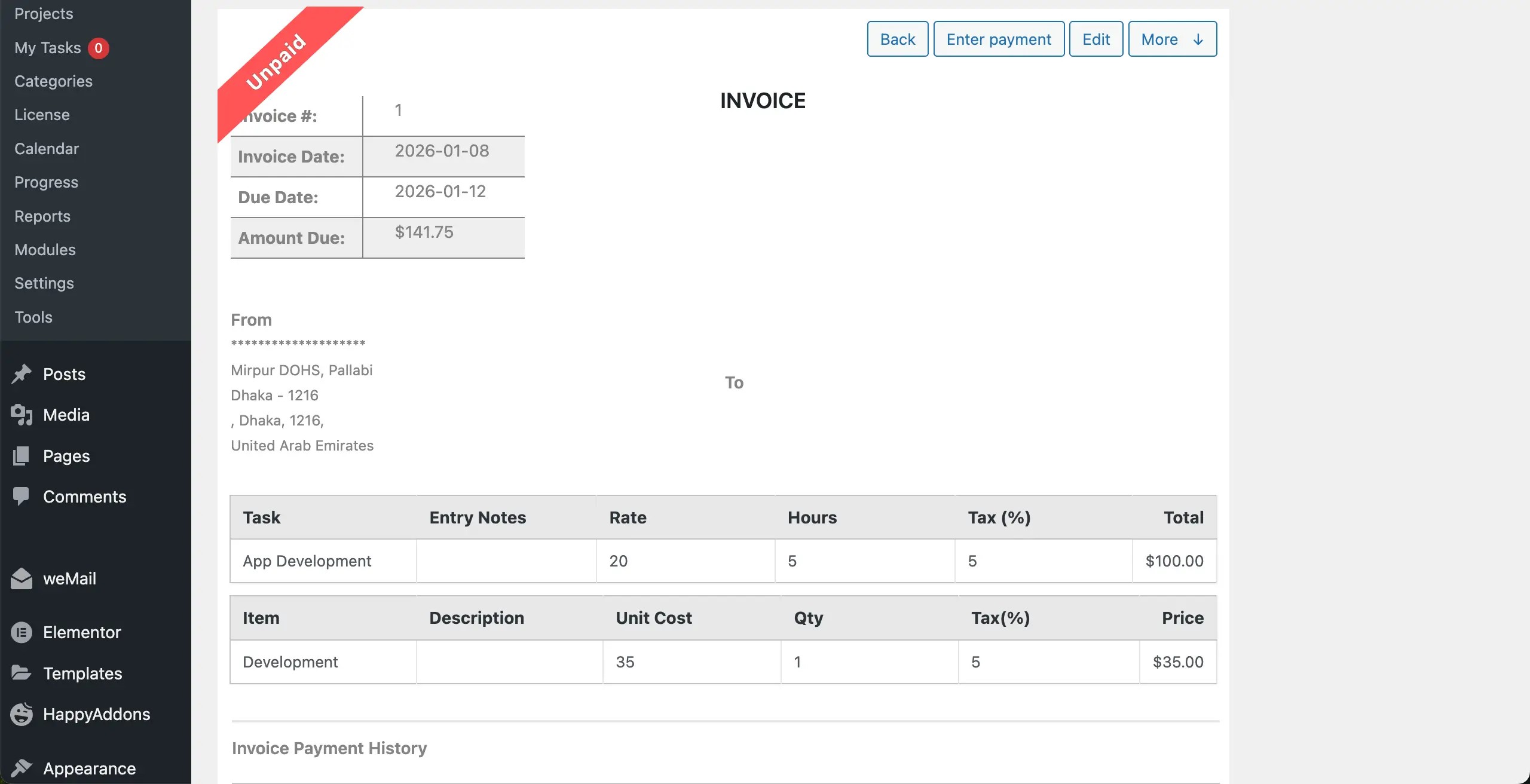 Project inovice is created