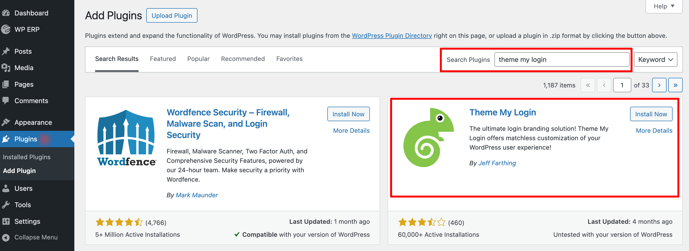 Theme my login plugin
