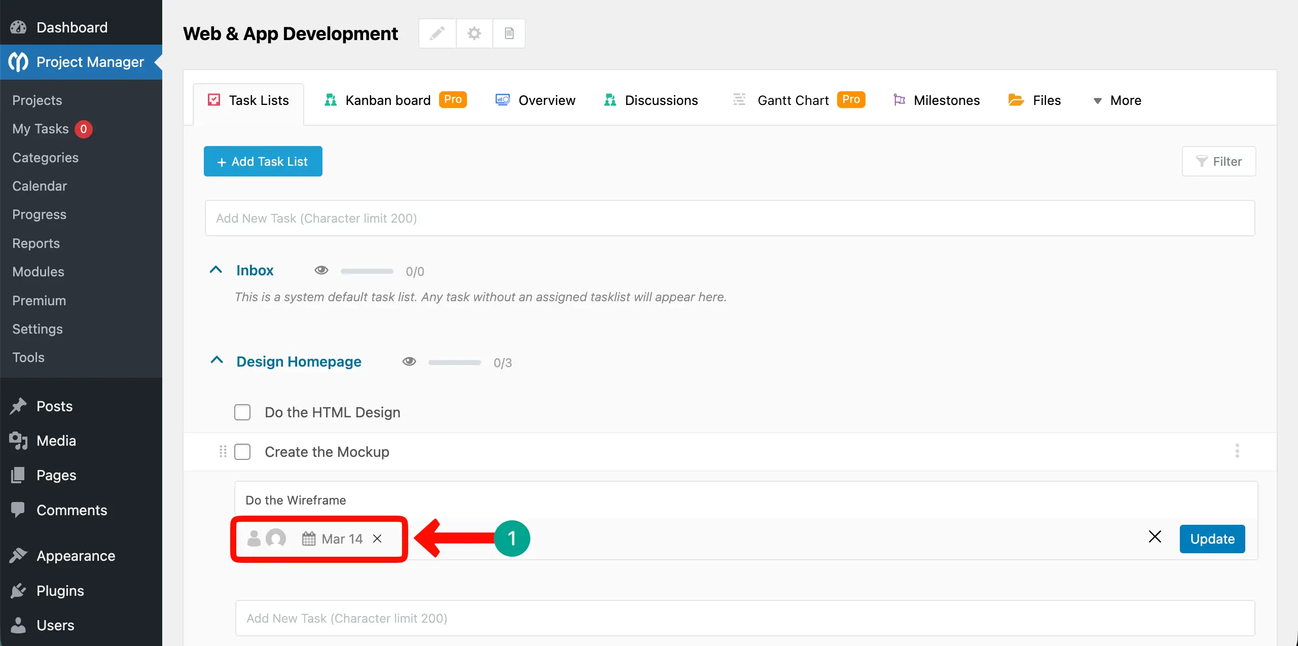 Assign user and deadline to the task