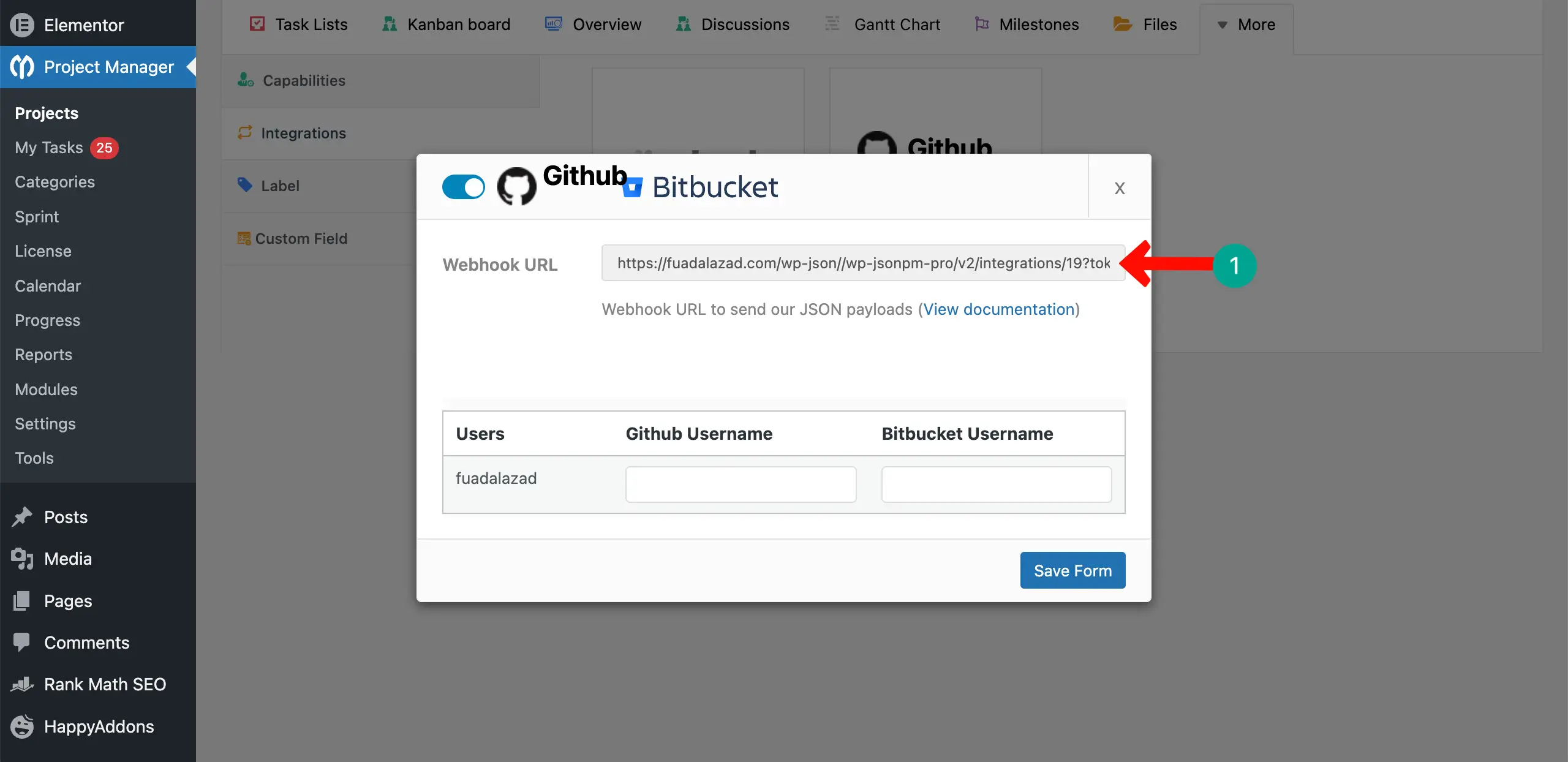 Copy the webhook url