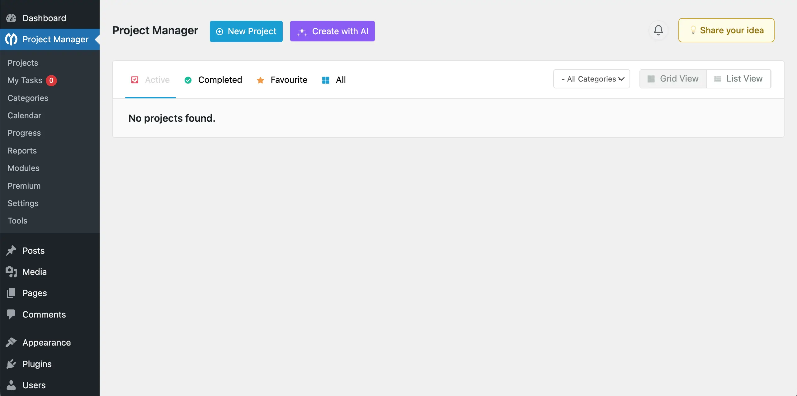 WP Project Manager Dashboard