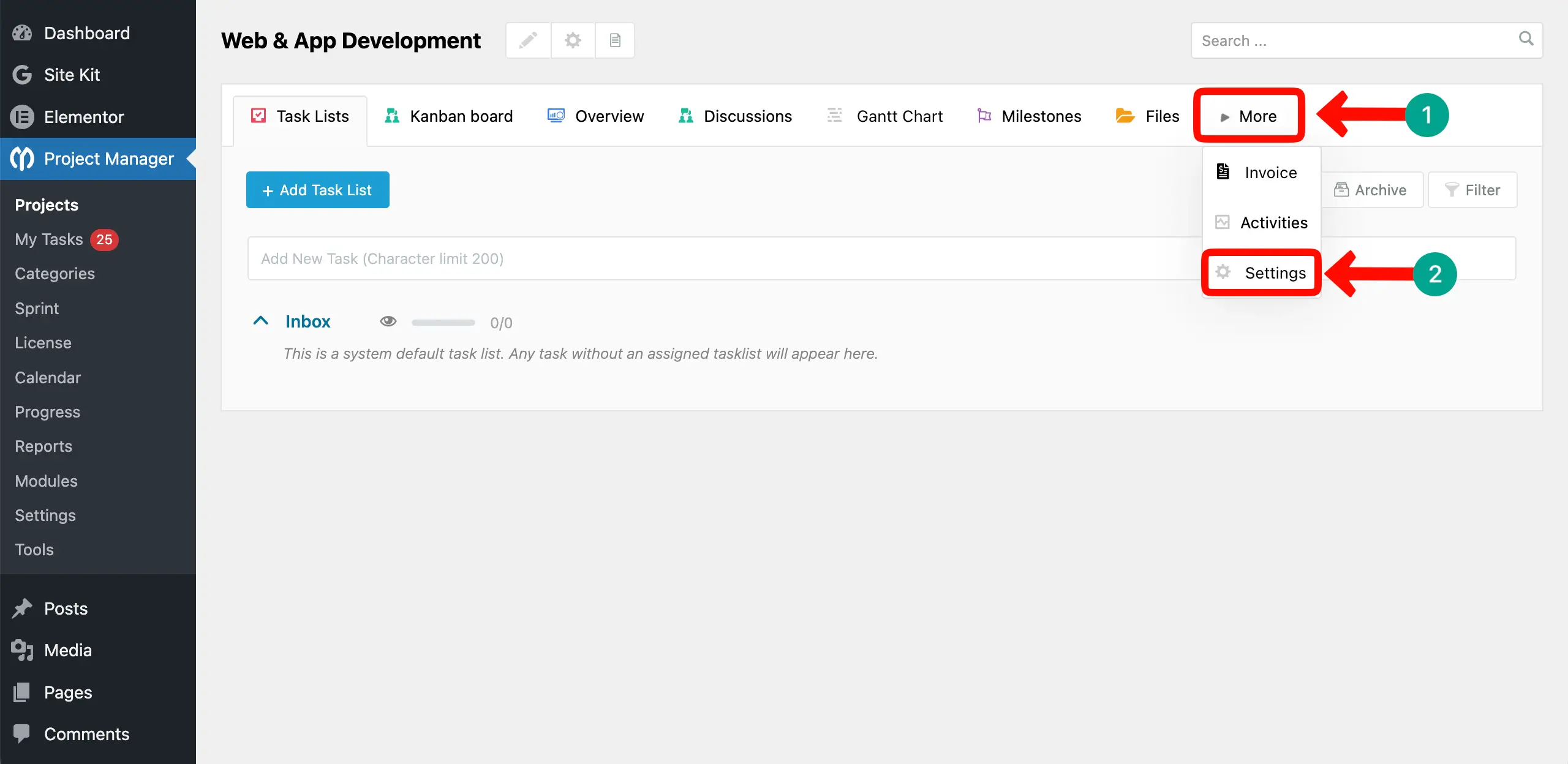 Go to the Settings of the Project