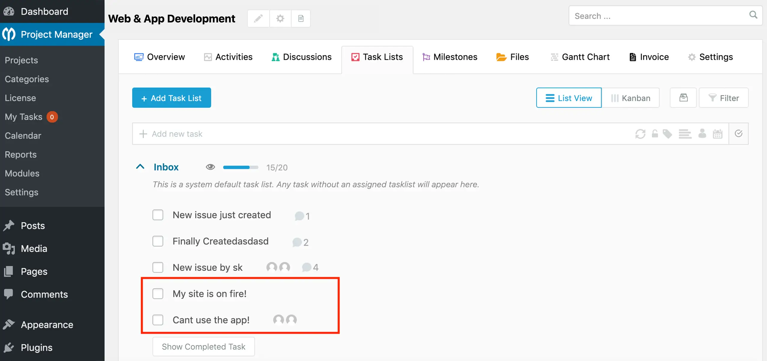 Issues instantly sent to WP Project Manager from GitHub