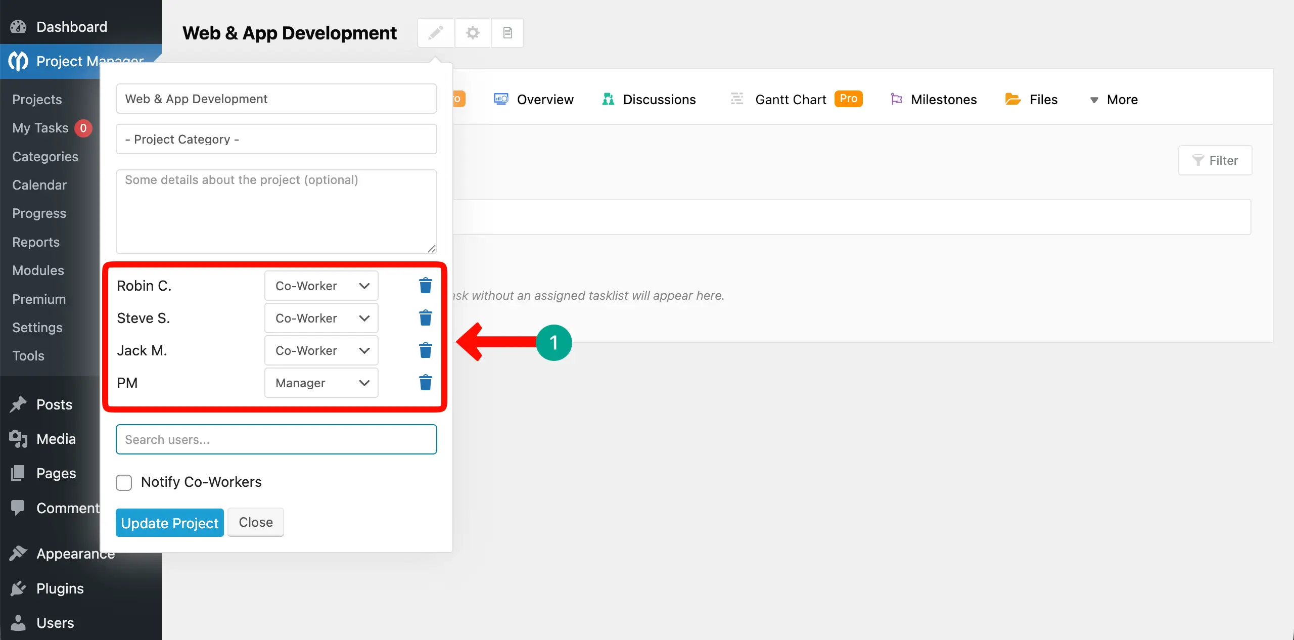 Team members are added to the project
