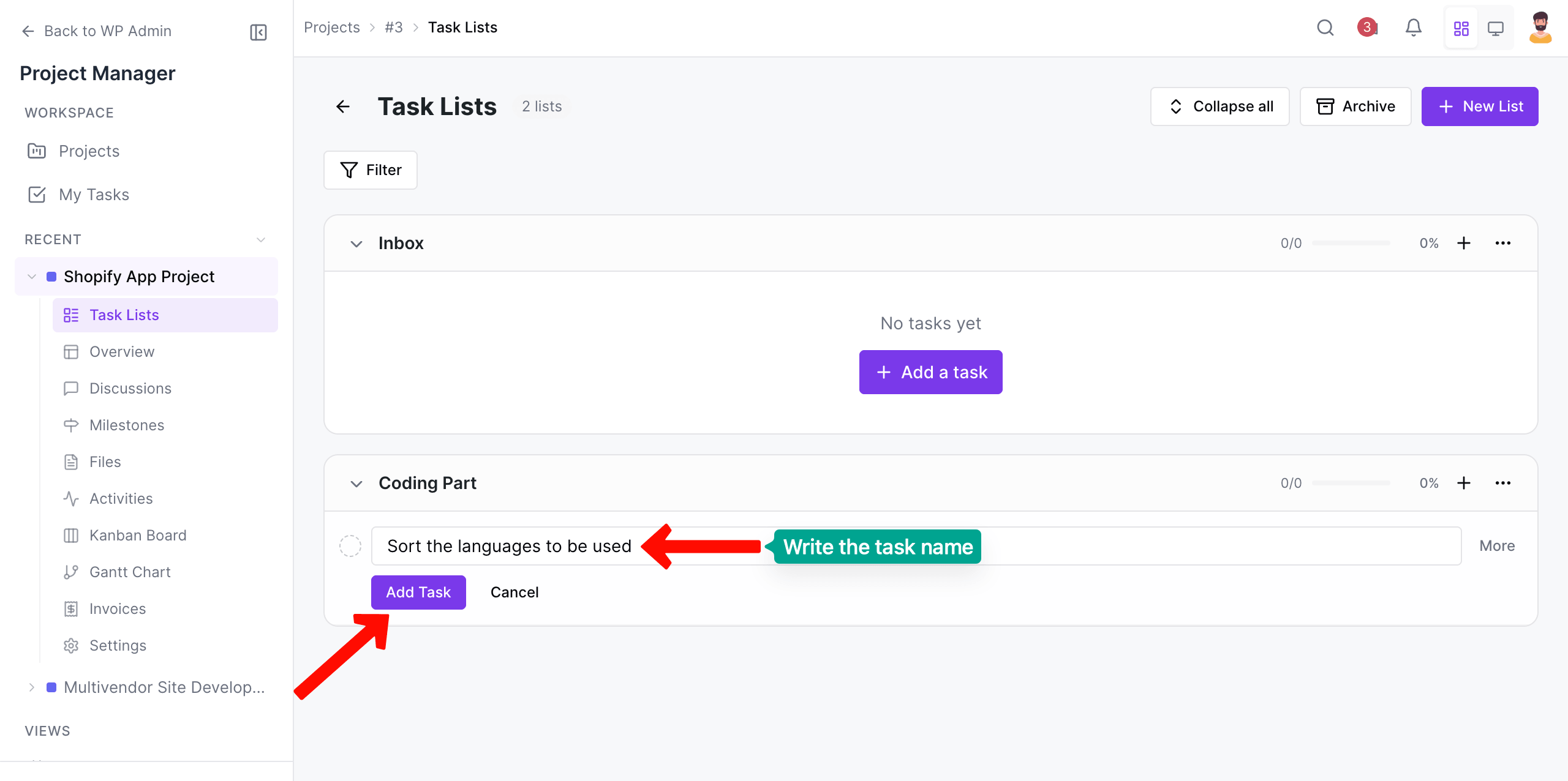 Start adding tasks to the new project