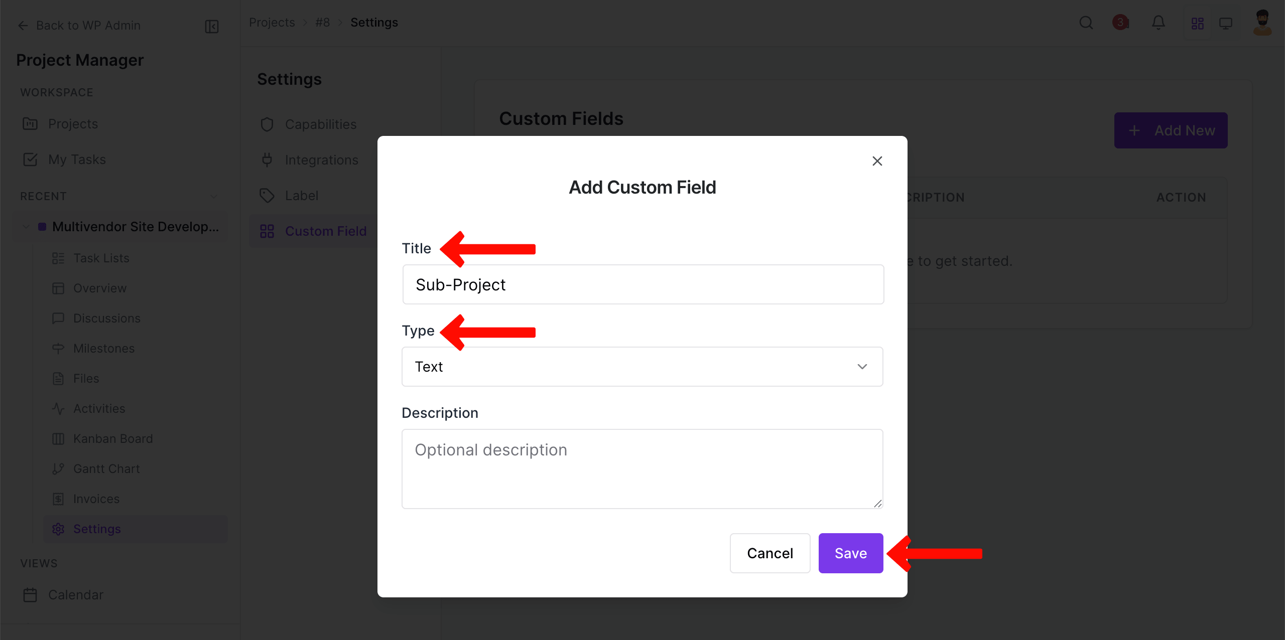 Add custom field for project manager