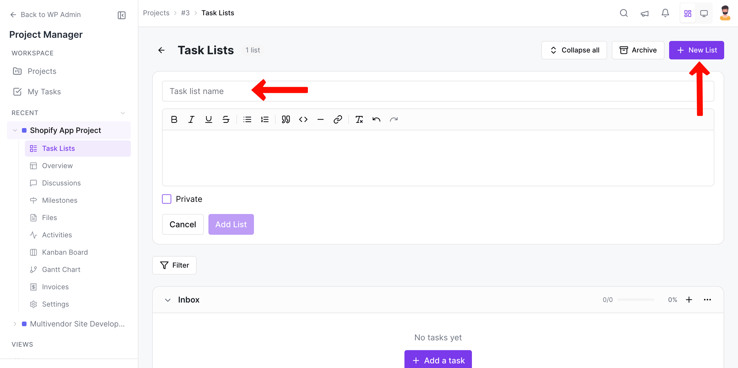 Create a new task list