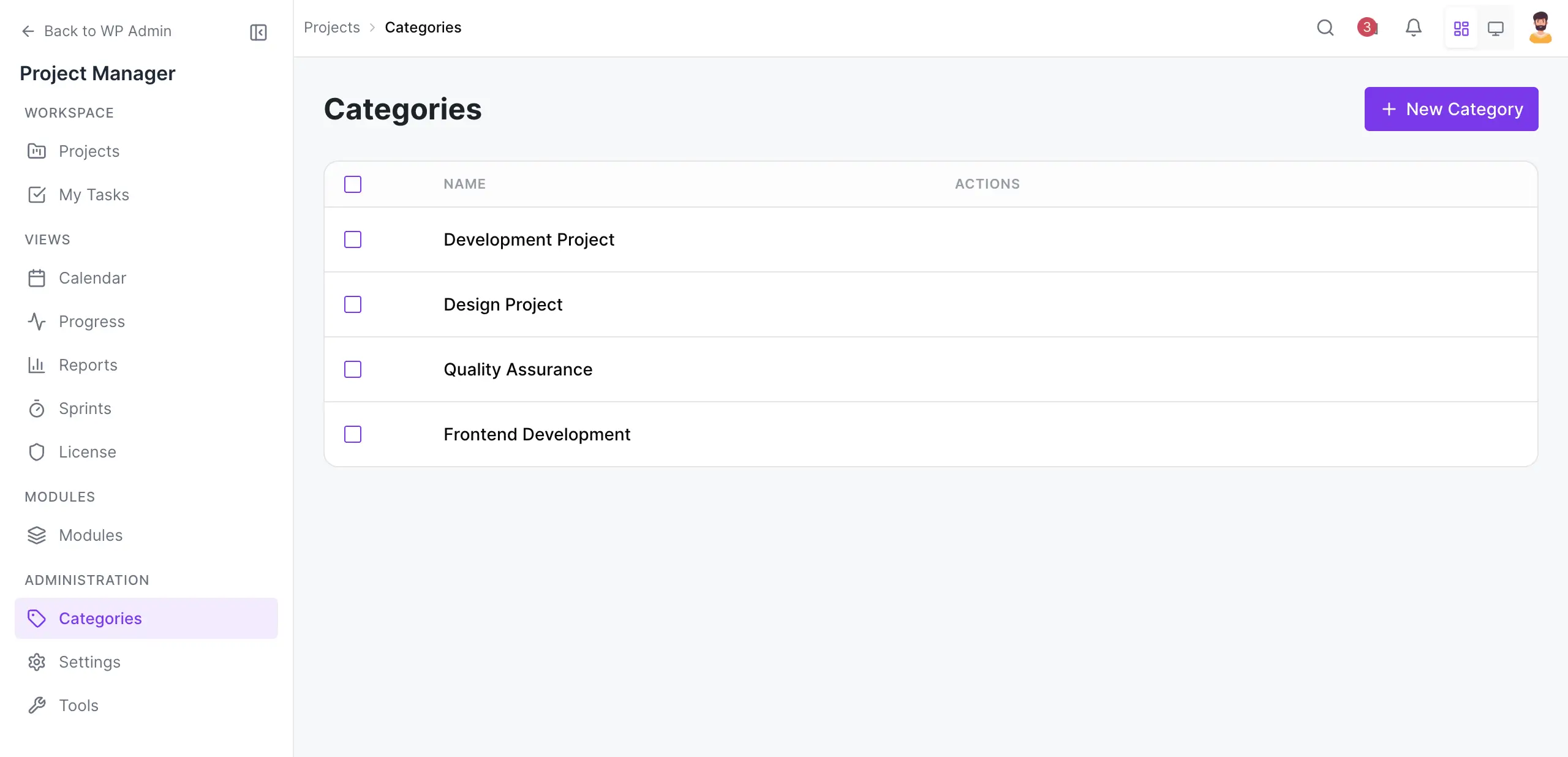 Create categories for your project