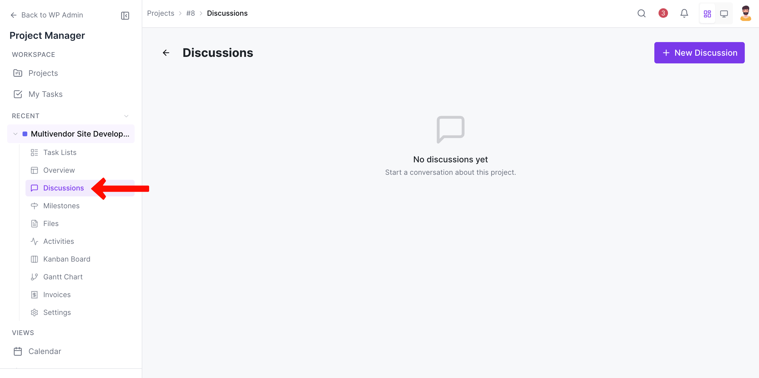 Discussion option in WP Project Manager