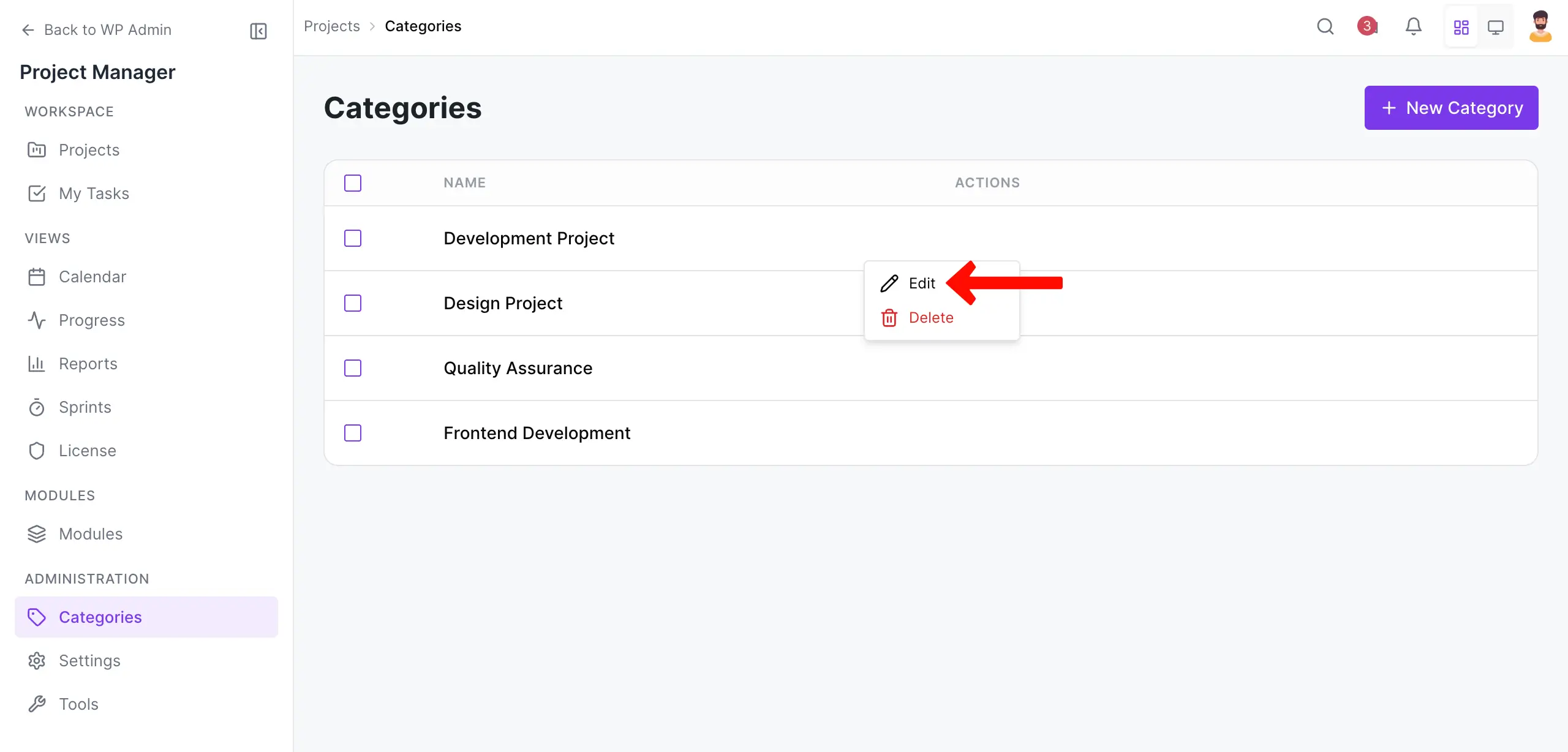 Edit a project category