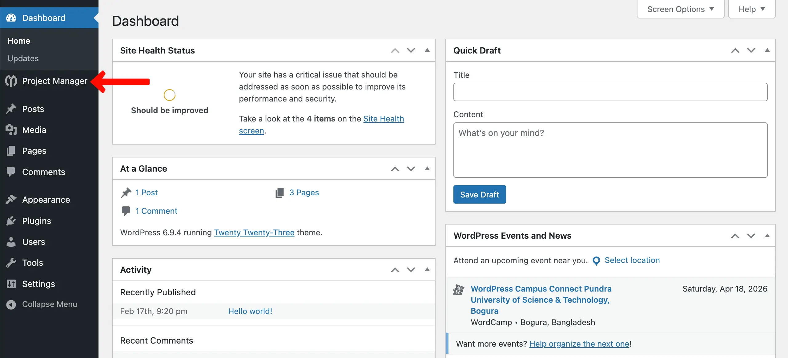 Go to Project Manager