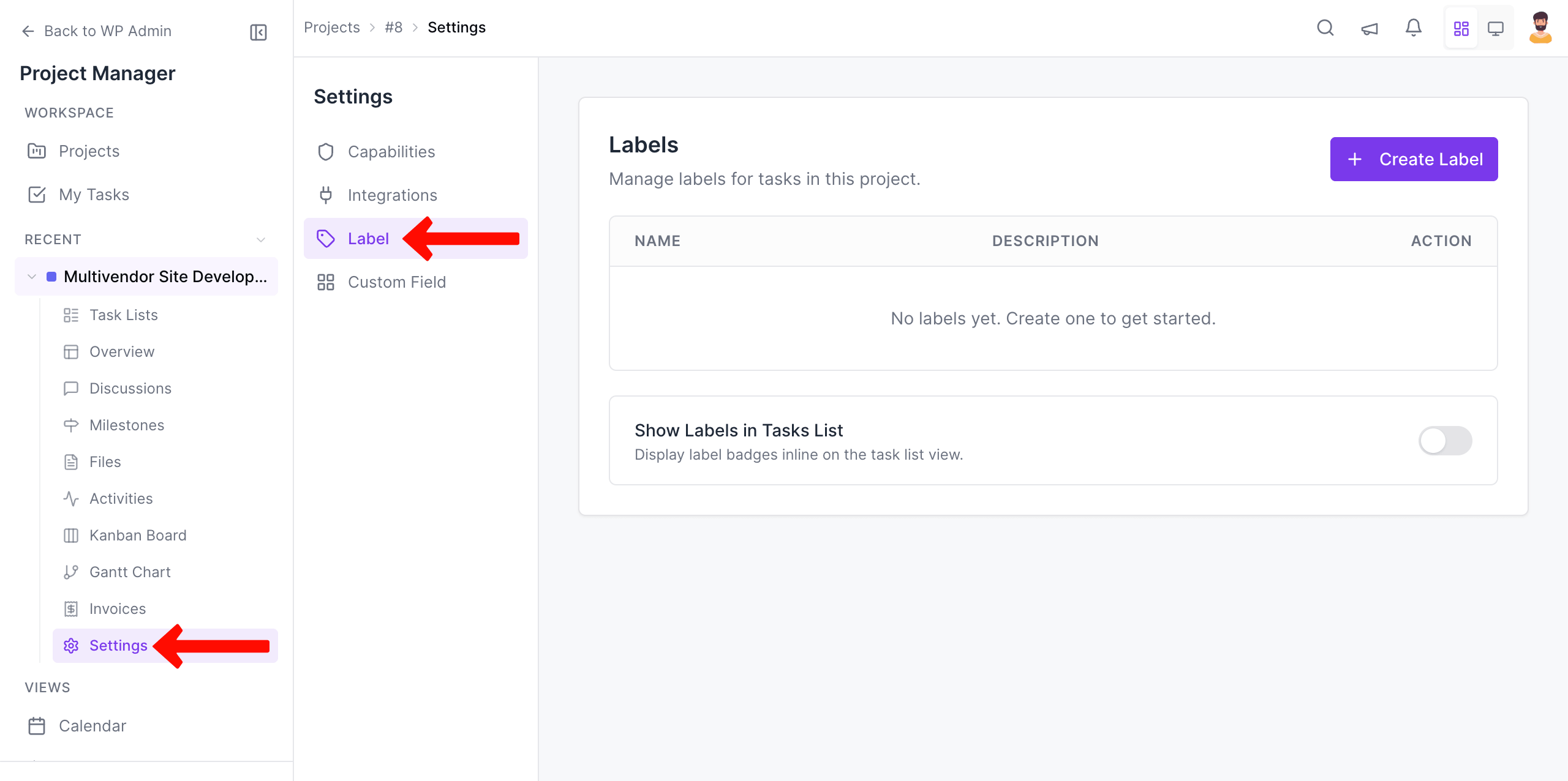 Go to task labelling