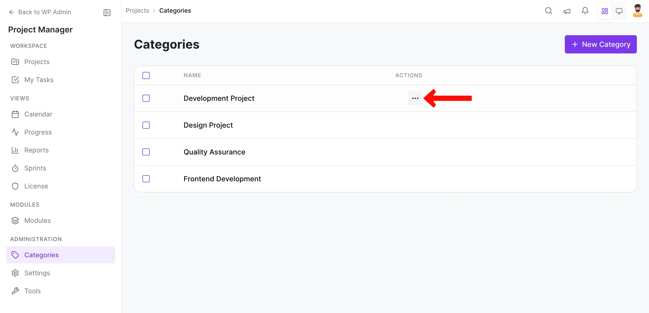 How to edit a project category