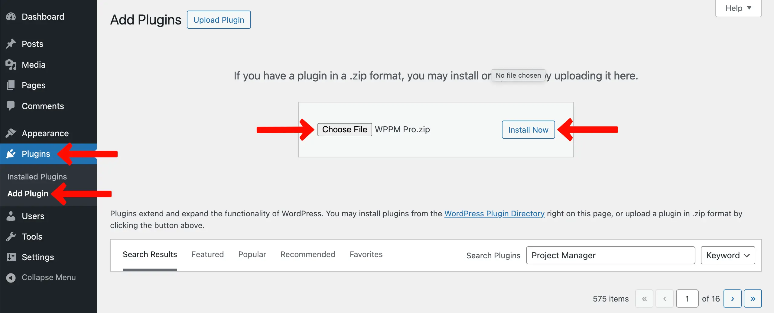 Install WP Project Manager Pro