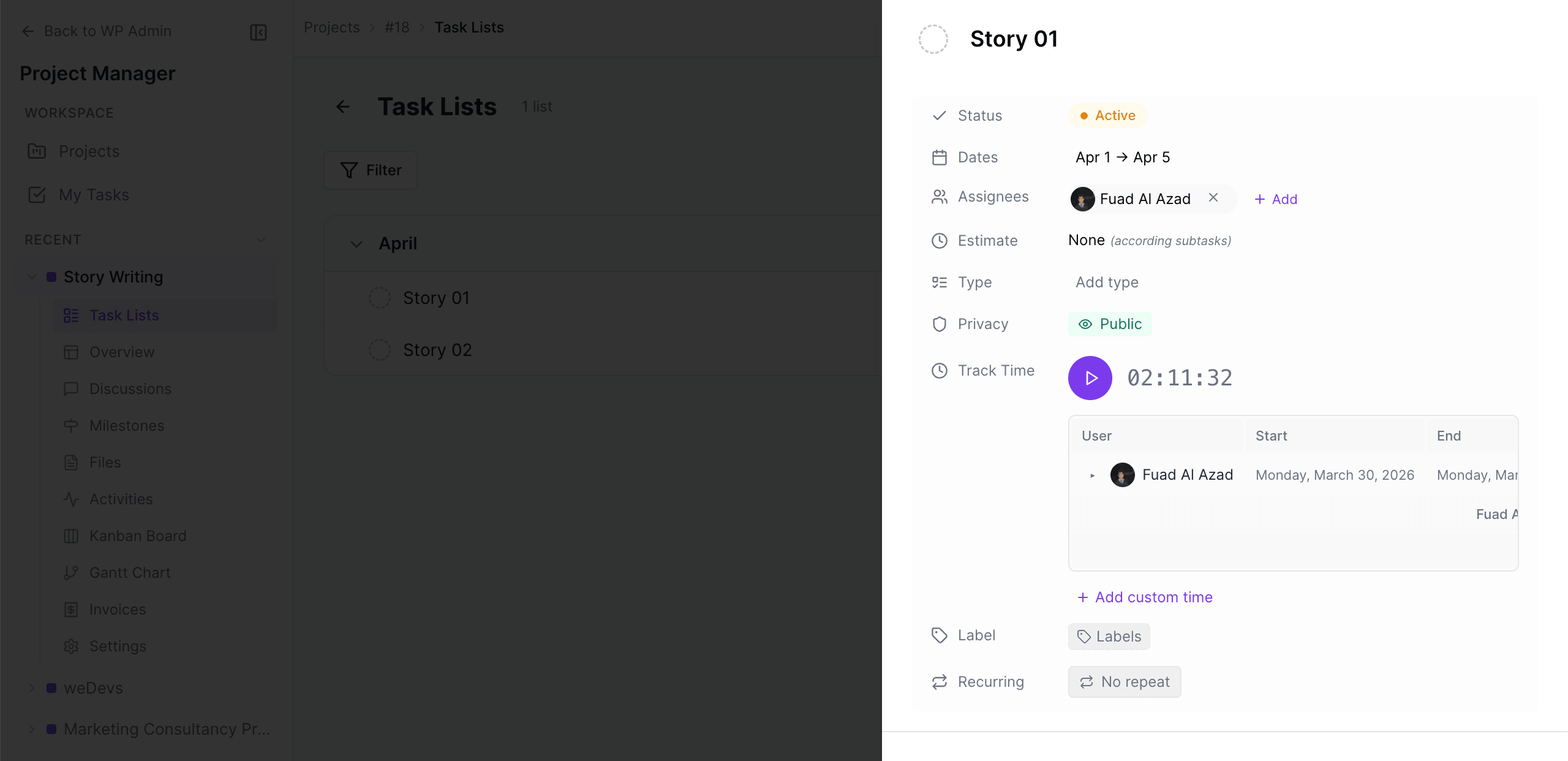 New Single Task Page
