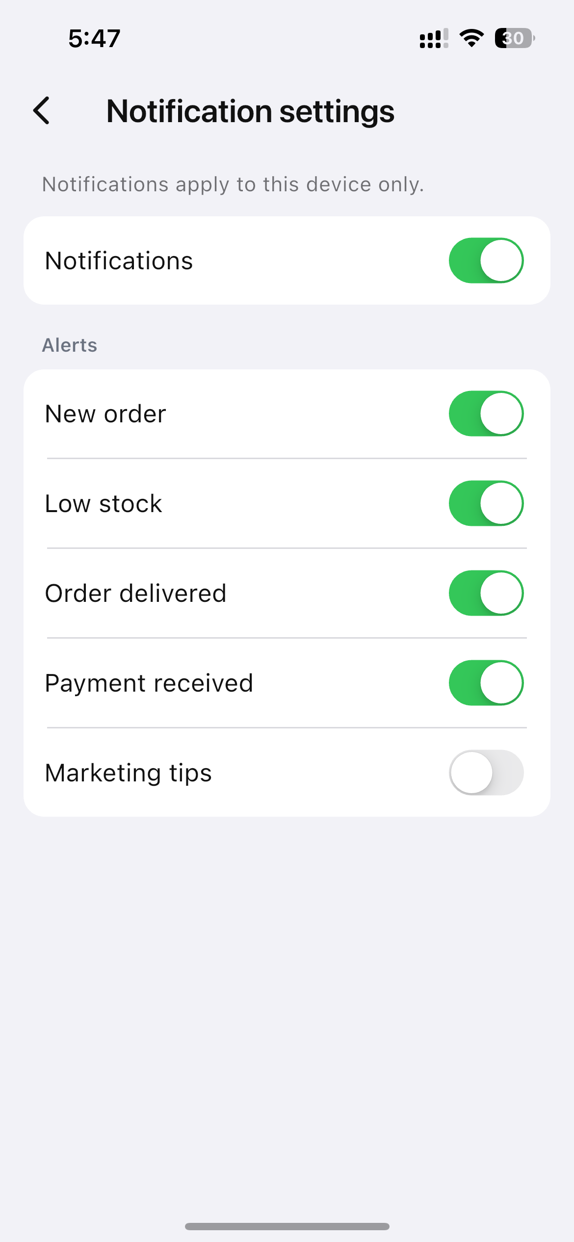 Meet SellBuddy: A Mobile Ecommerce App Designed for WooCommerce Stores 13 Notification Settings