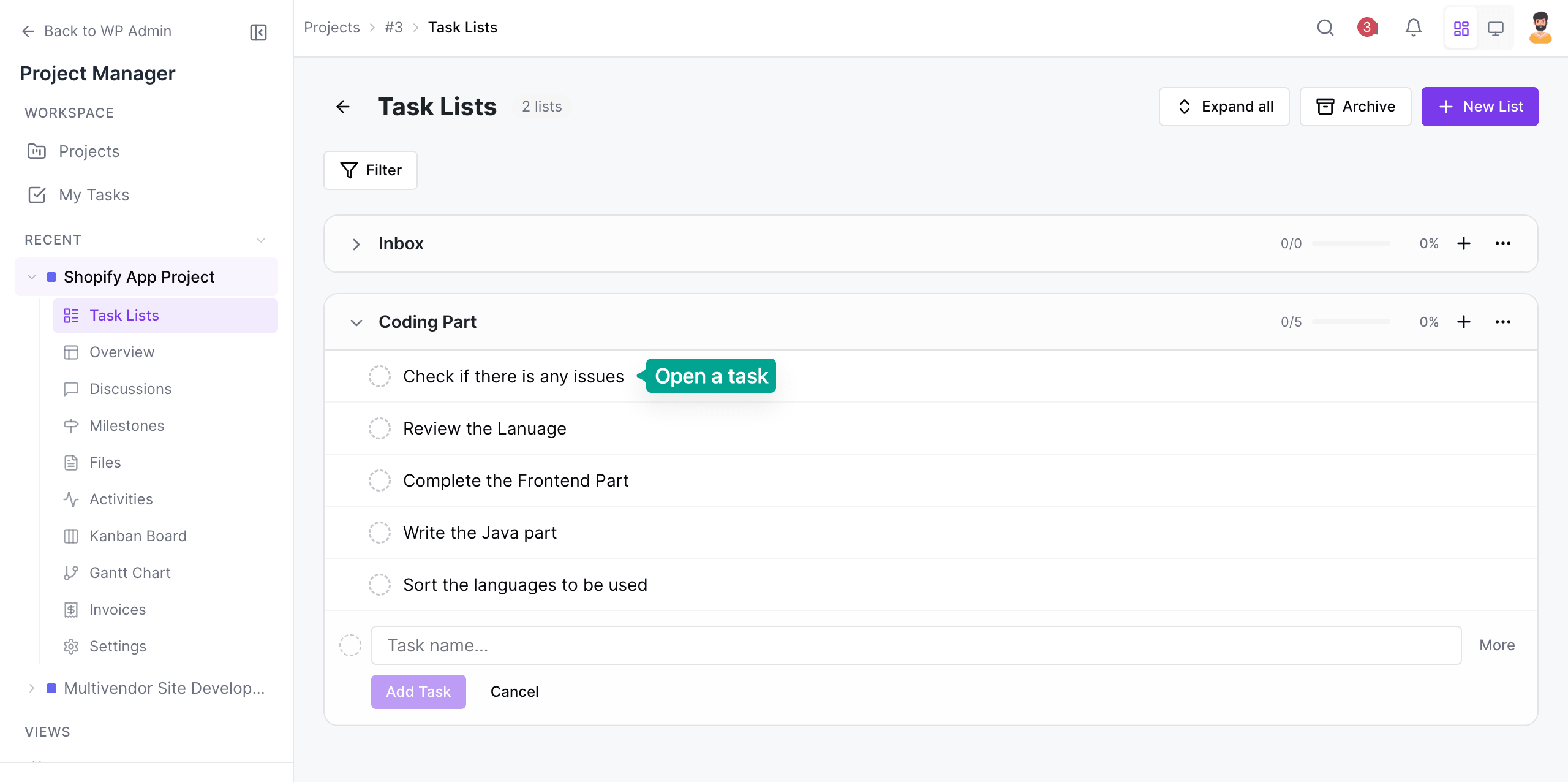 Open a task to set a deadline