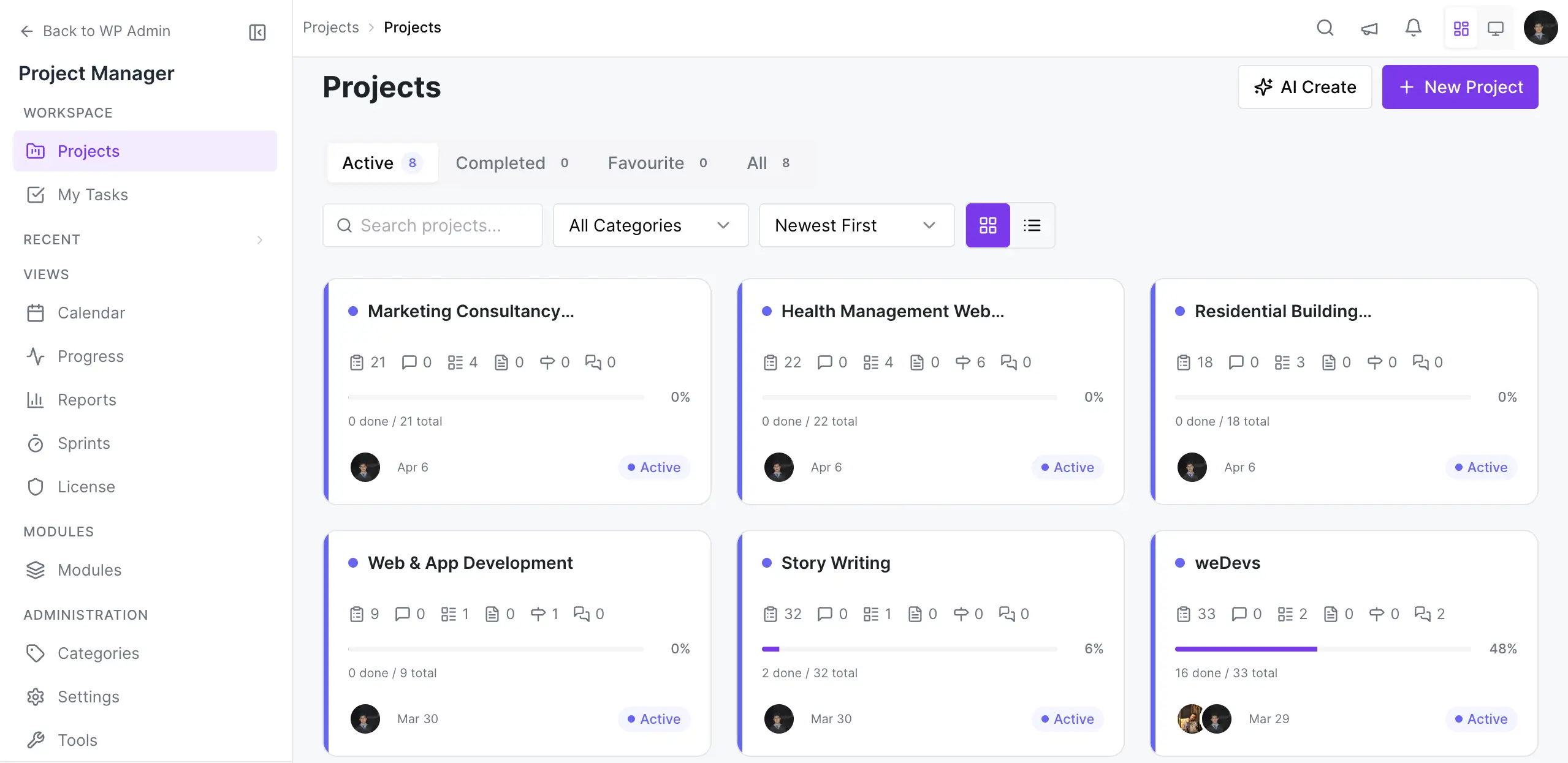 Project Manager dashboard new UI