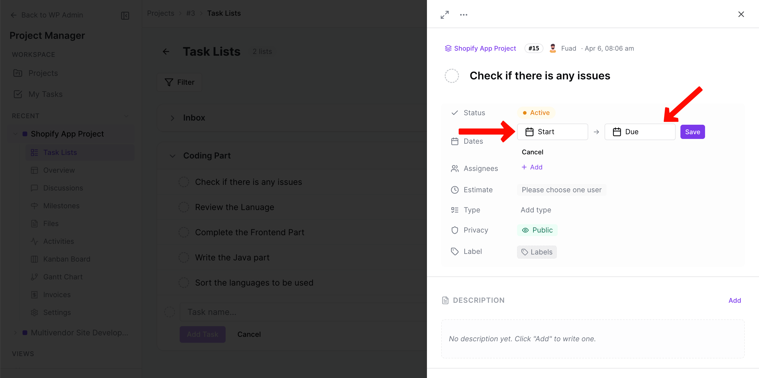 Set starting and deadline