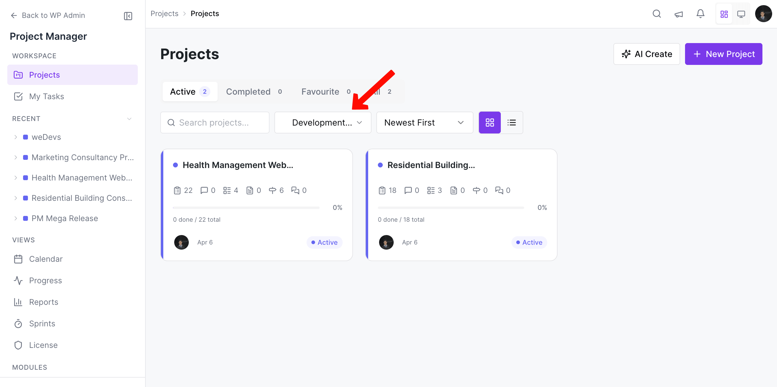 Sort projects by the category