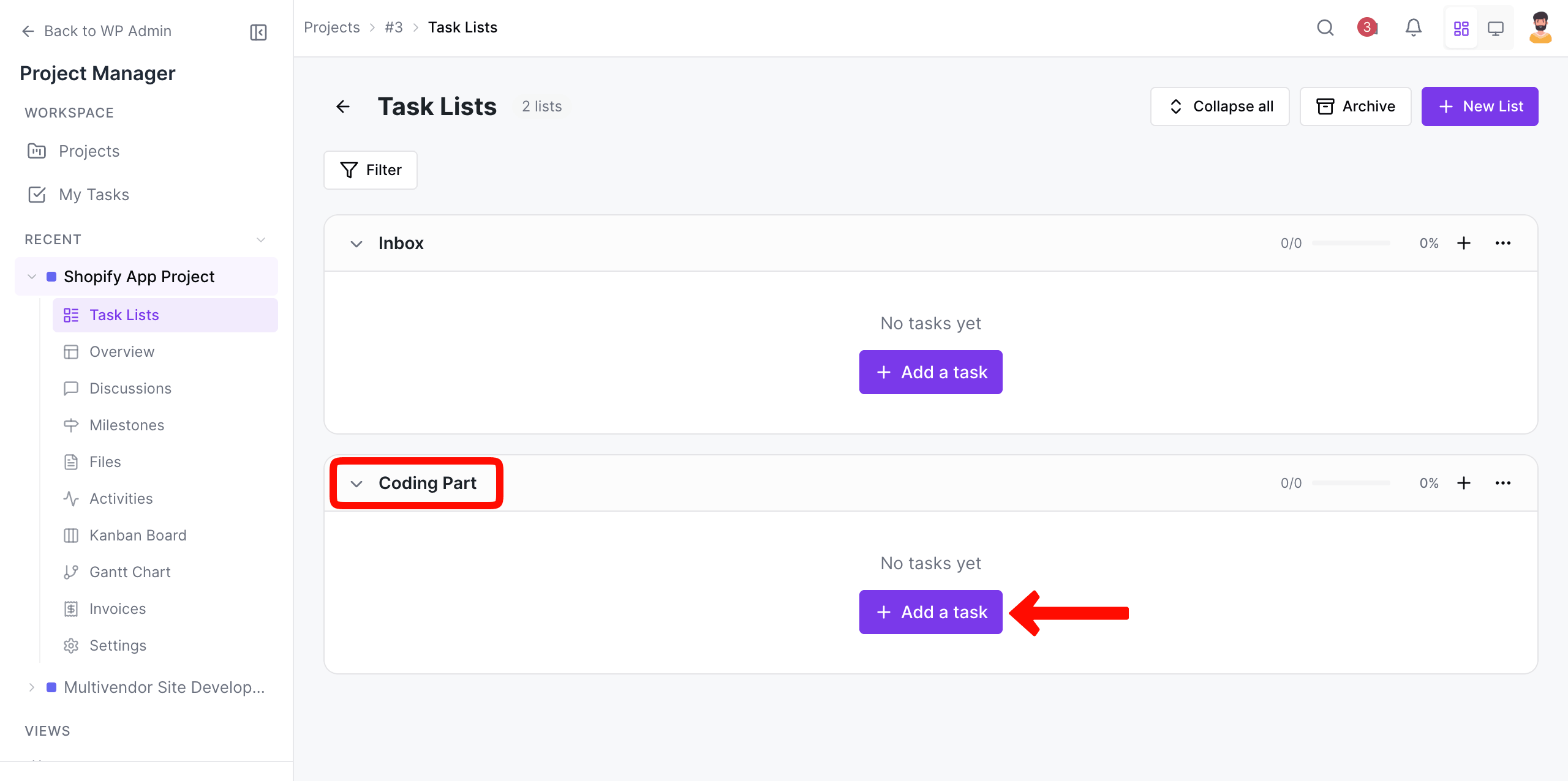 Start adding tasks to the new project
