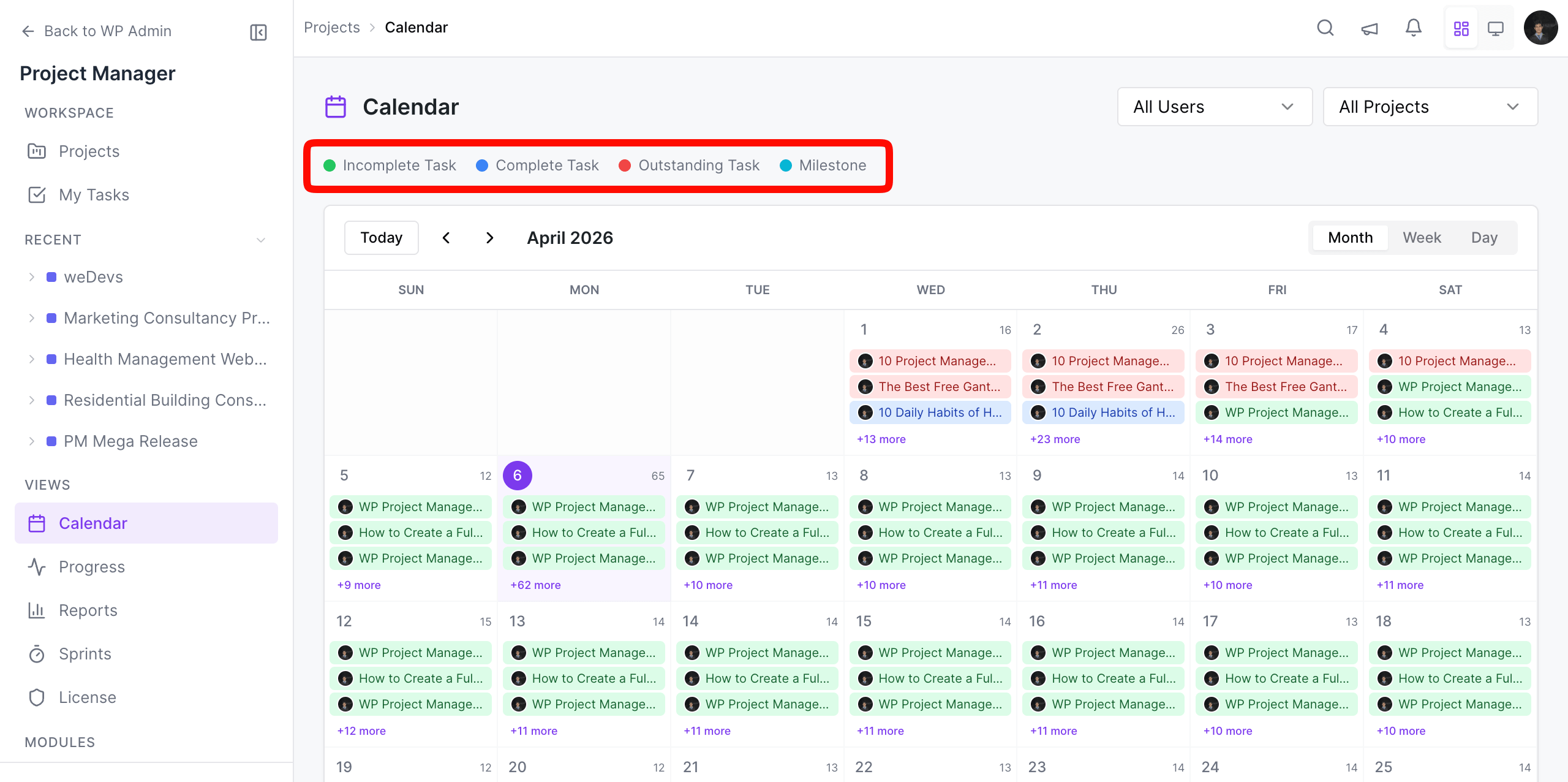 Task types by colors