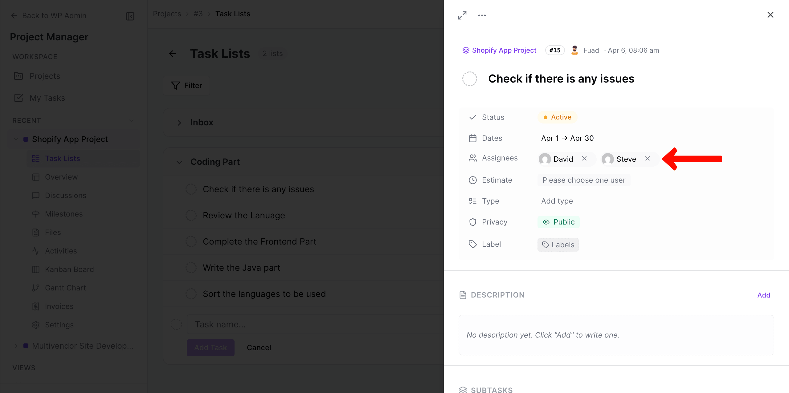 Team members are assigned to the task