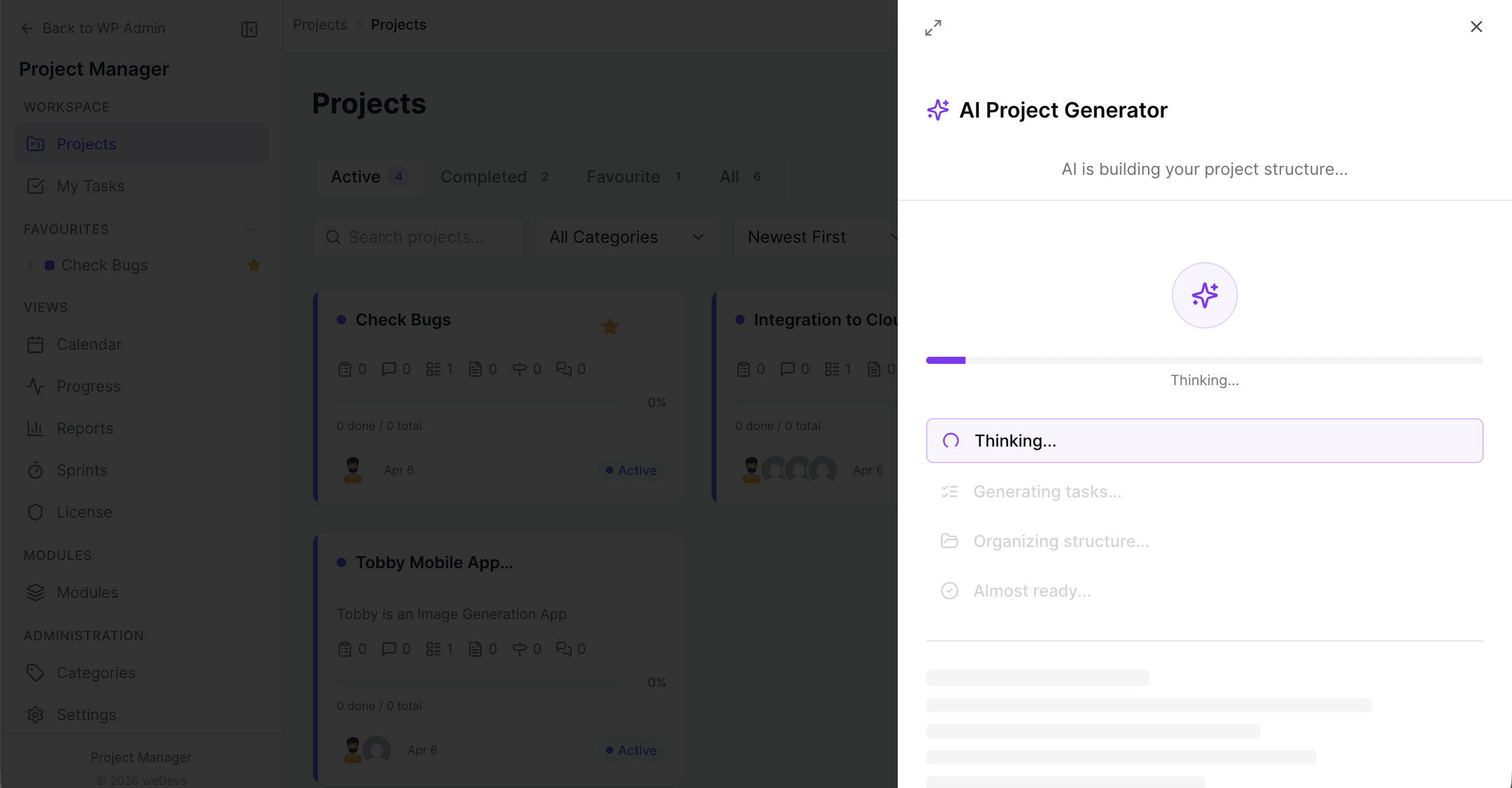 Write a prompt to create a project with AI