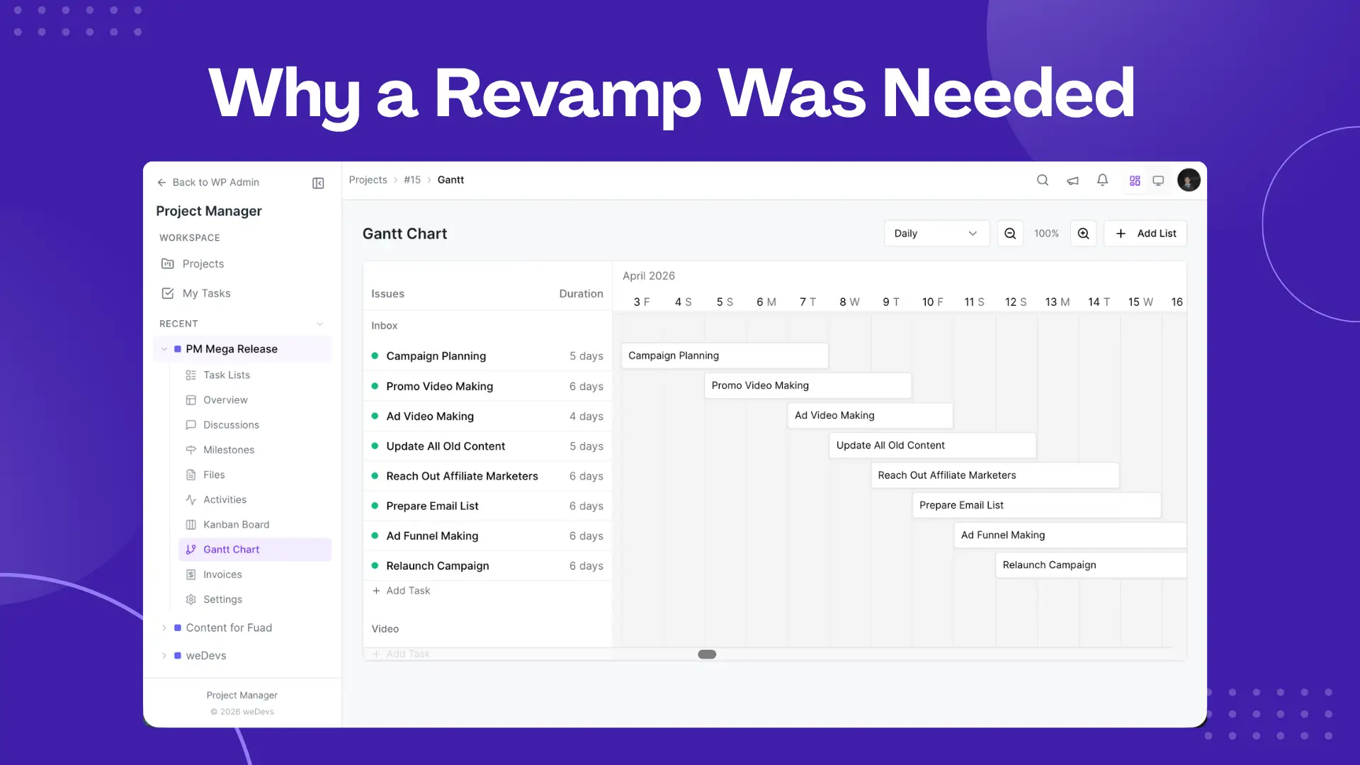 Why a Revamp Was Needed for WP Project Manager