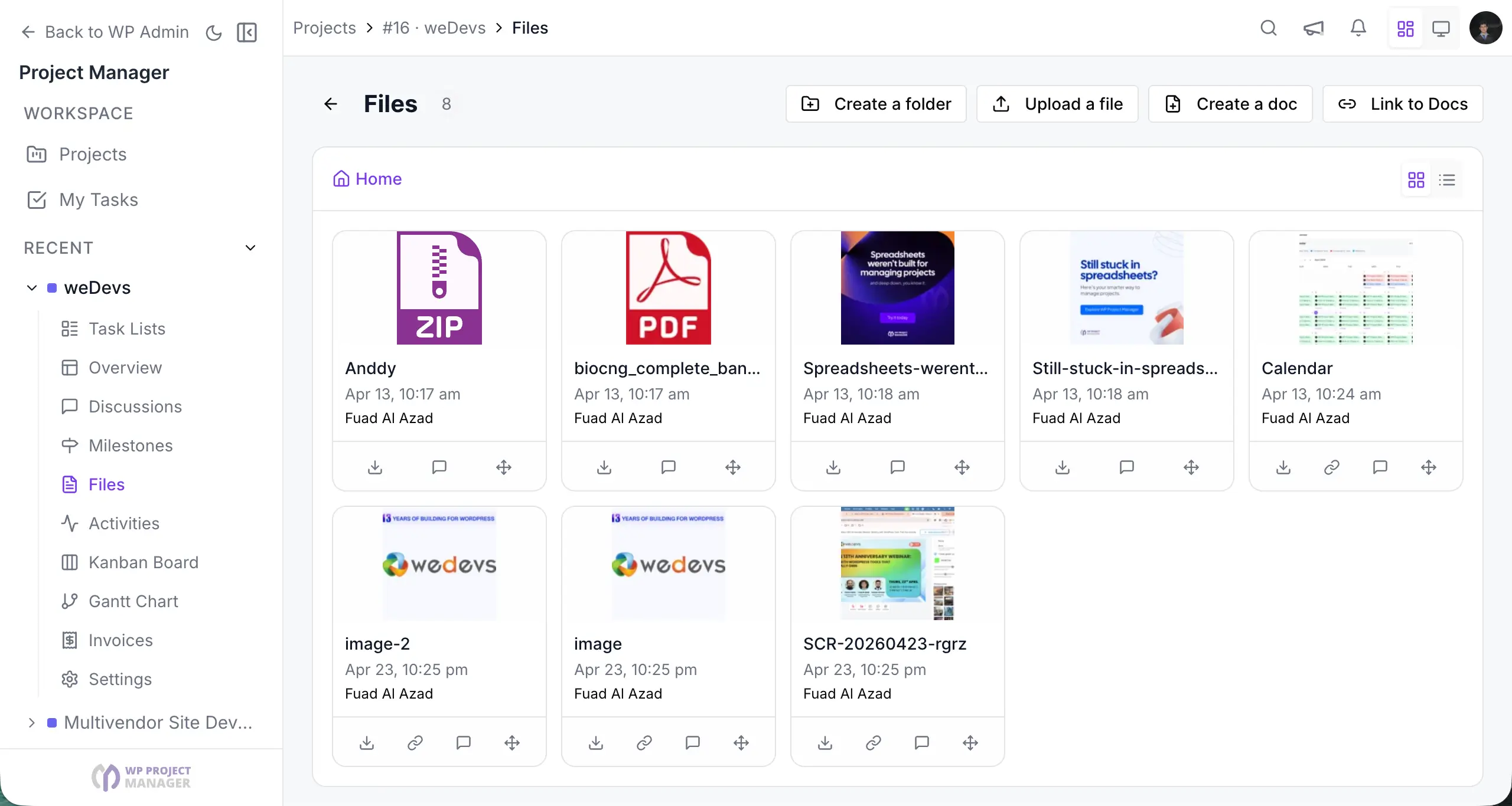 Add files to WP Project Manager