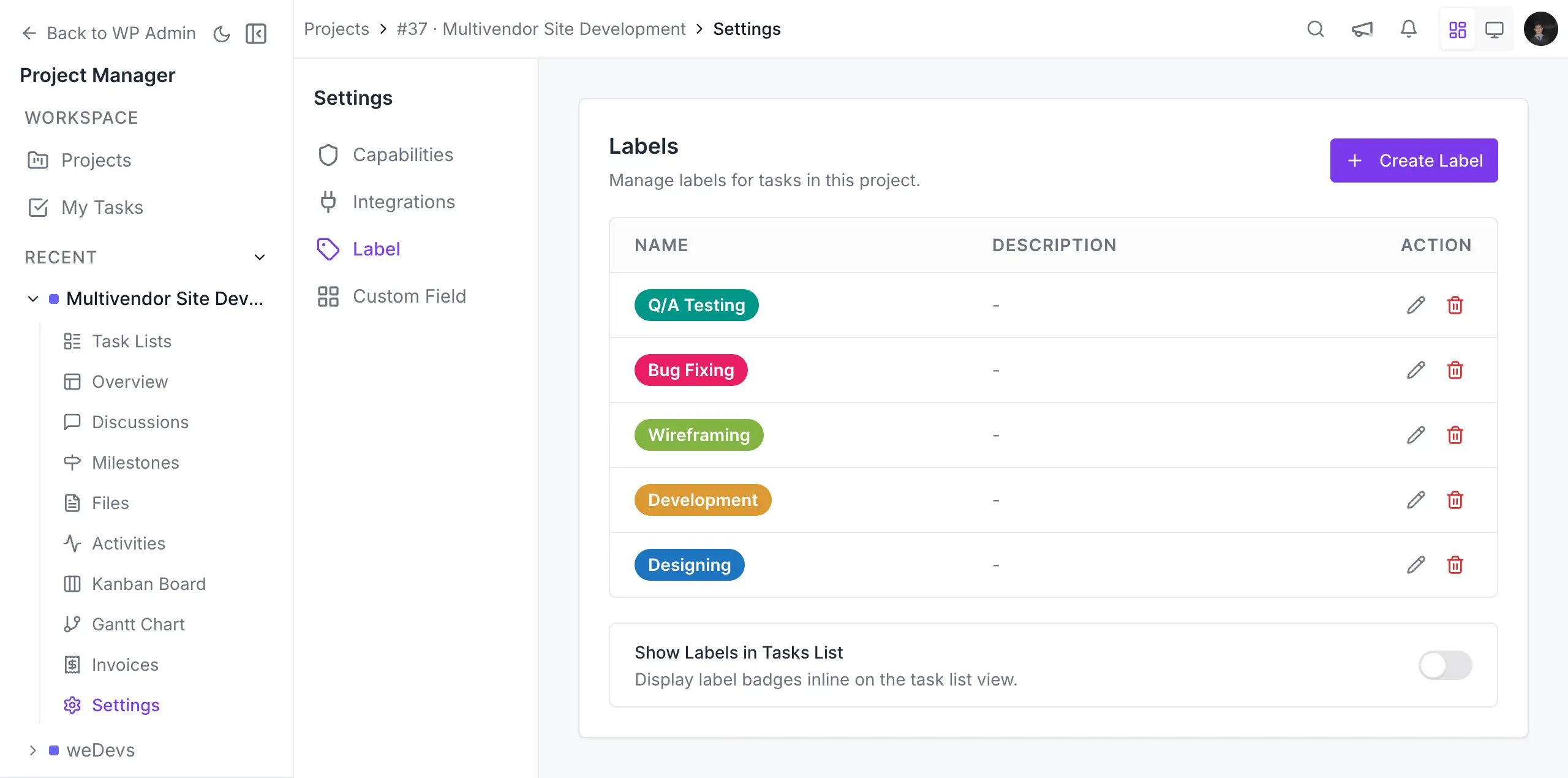 Colorize more labels for the project management