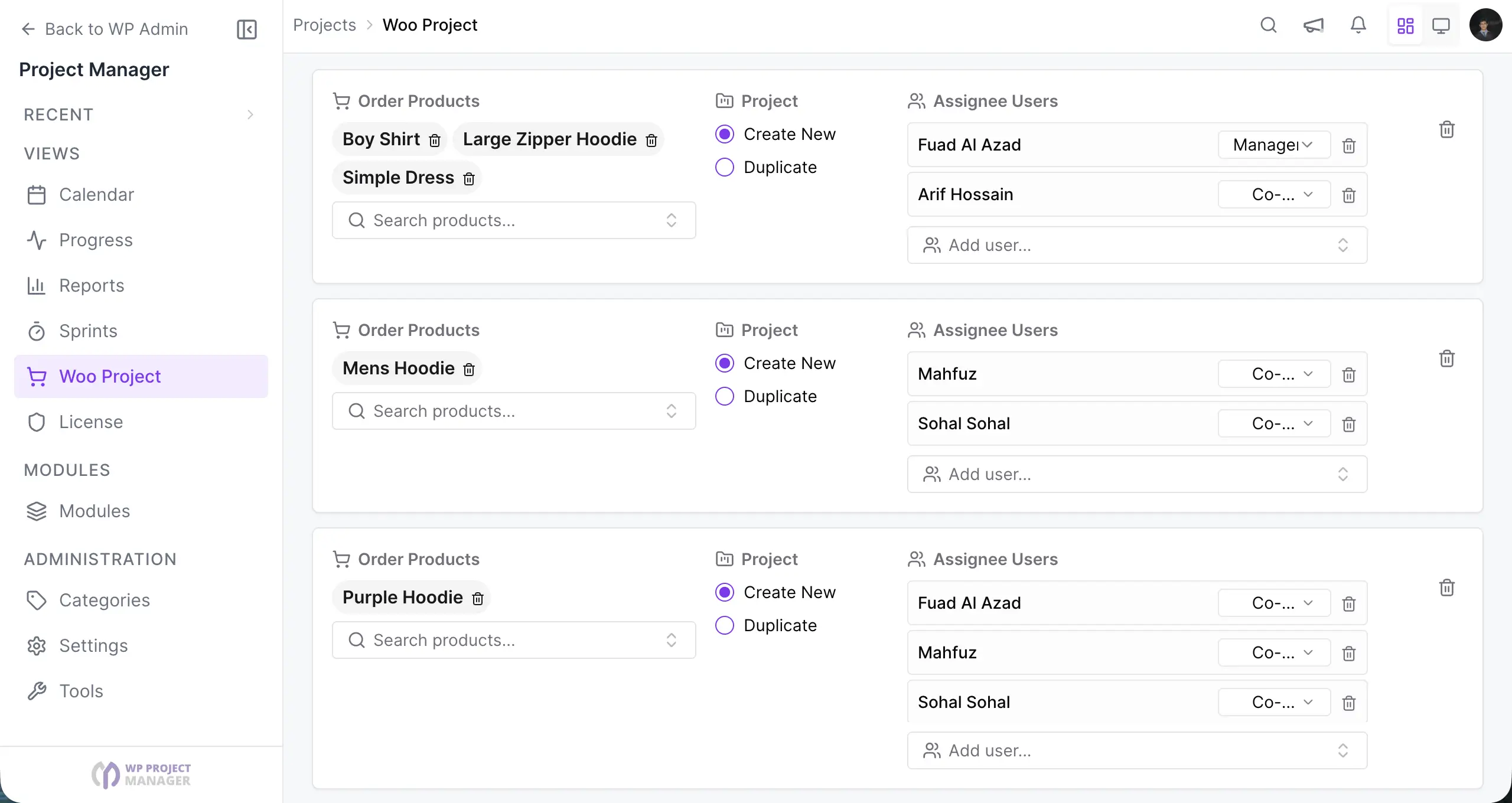 Project Manager WooCommerce Integration