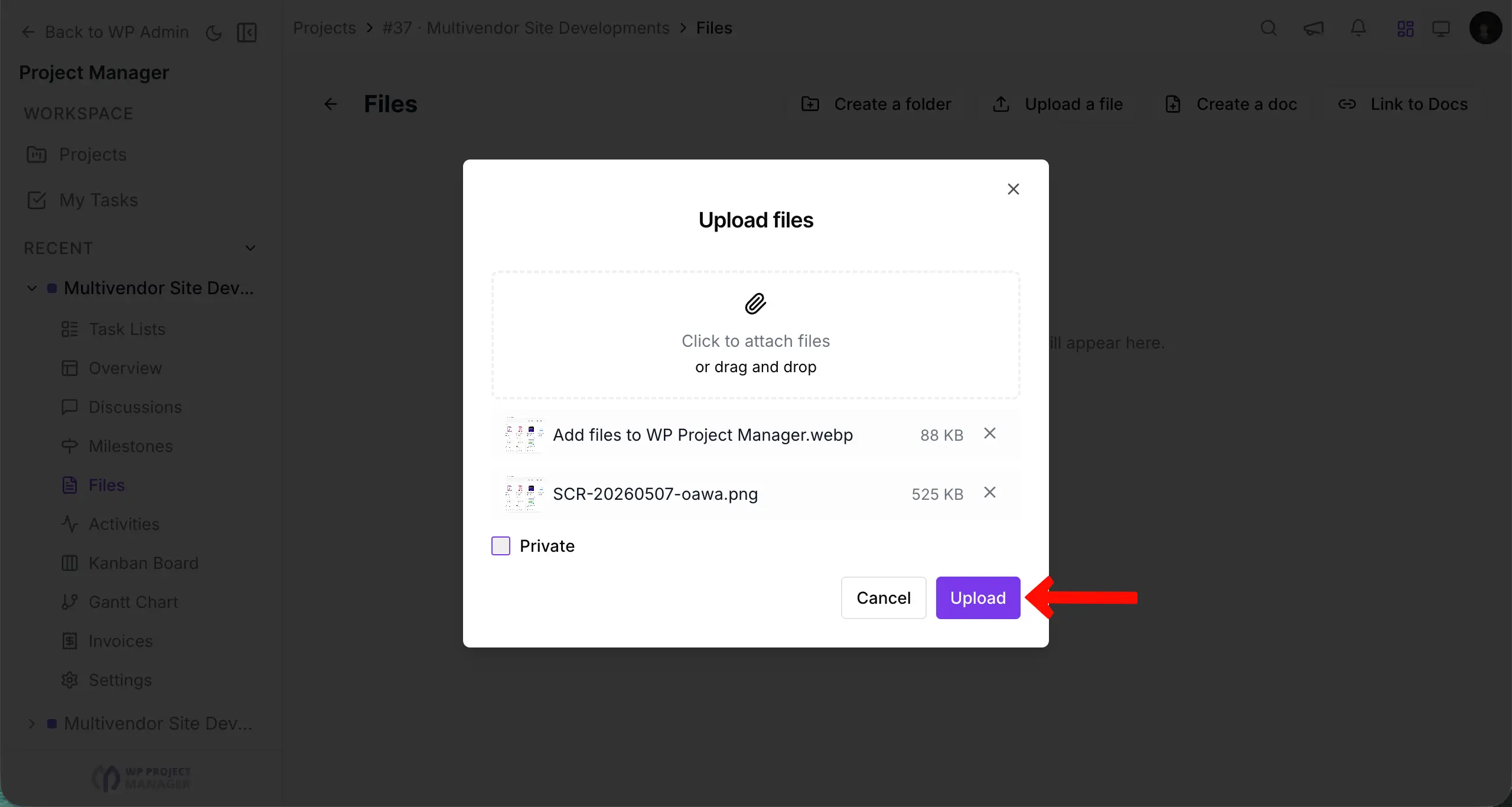 Upload files