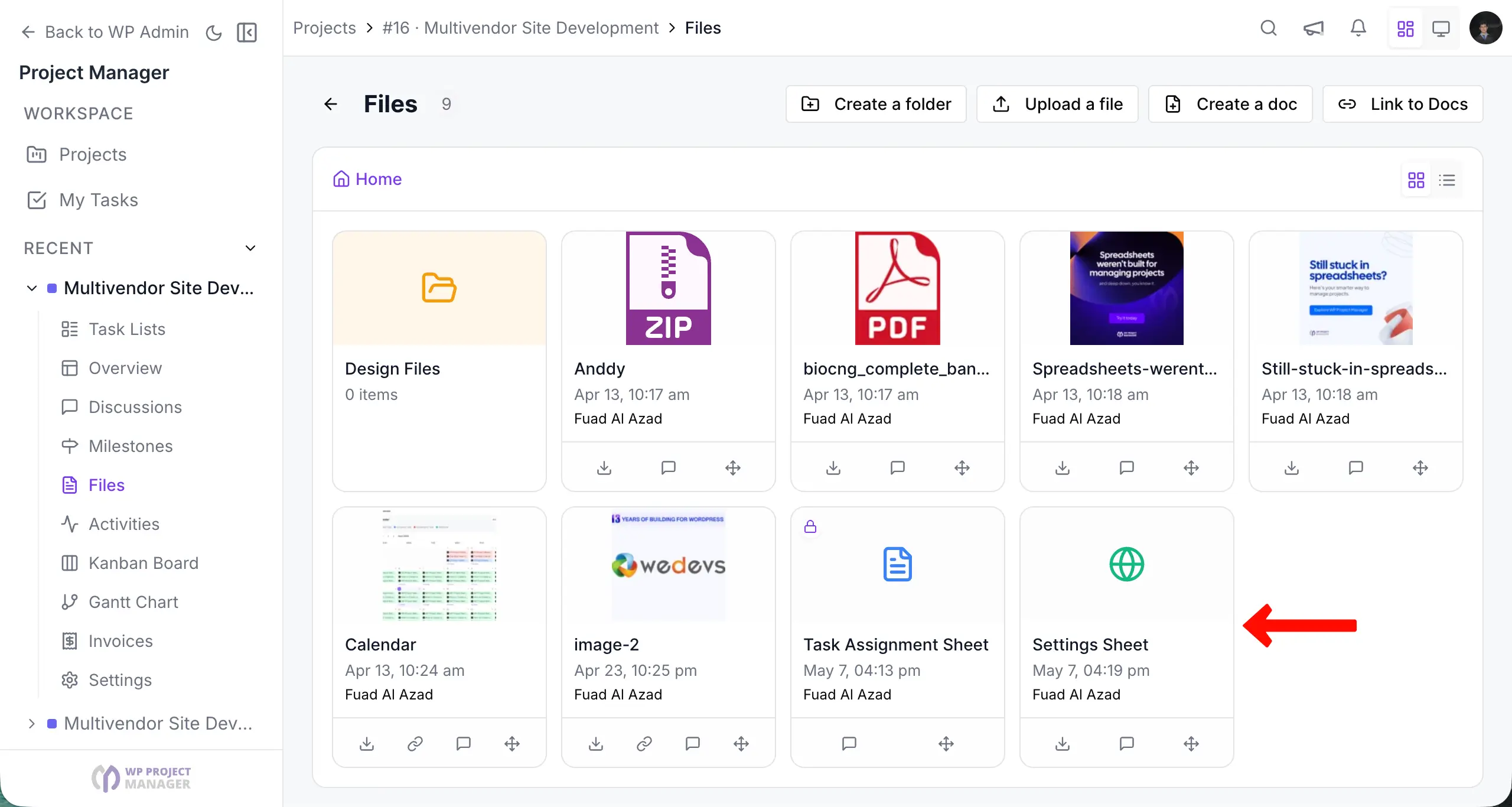 View the doc linked to a project management file