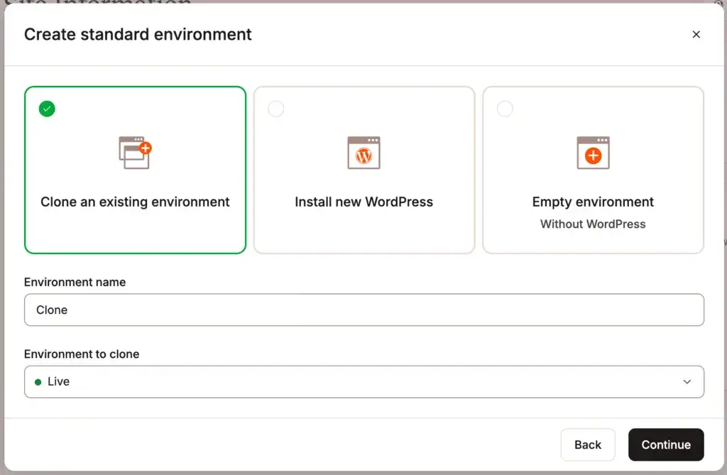 Cloan an existing environment with Kinsta