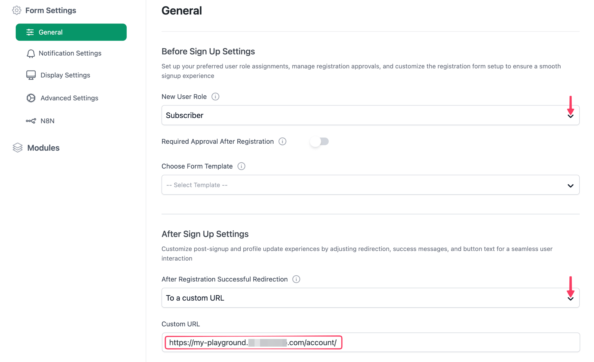 Advanced options for wpuf profile builder