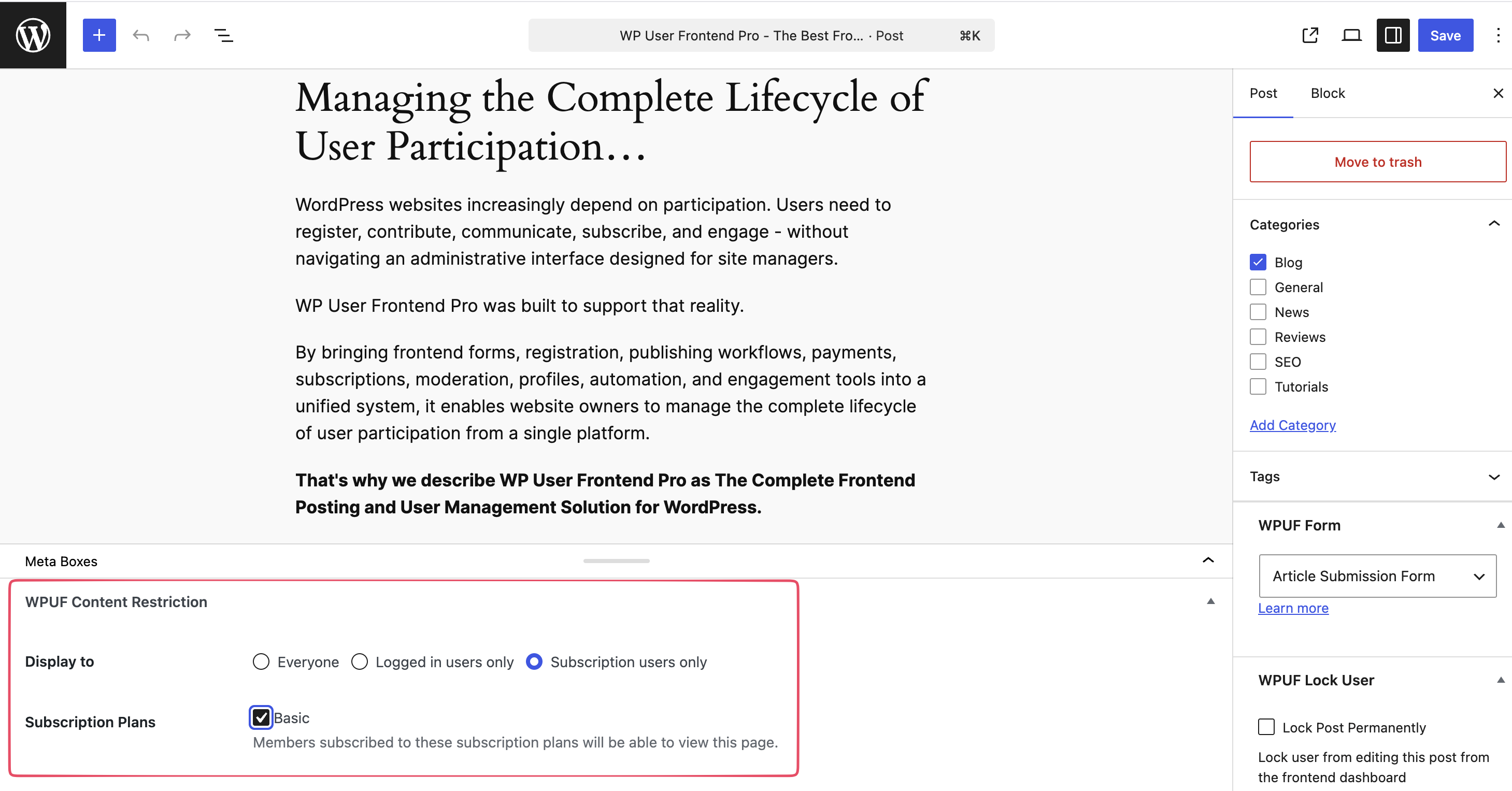 How to Restrict Content in WordPress Using WP User Frontend Pro