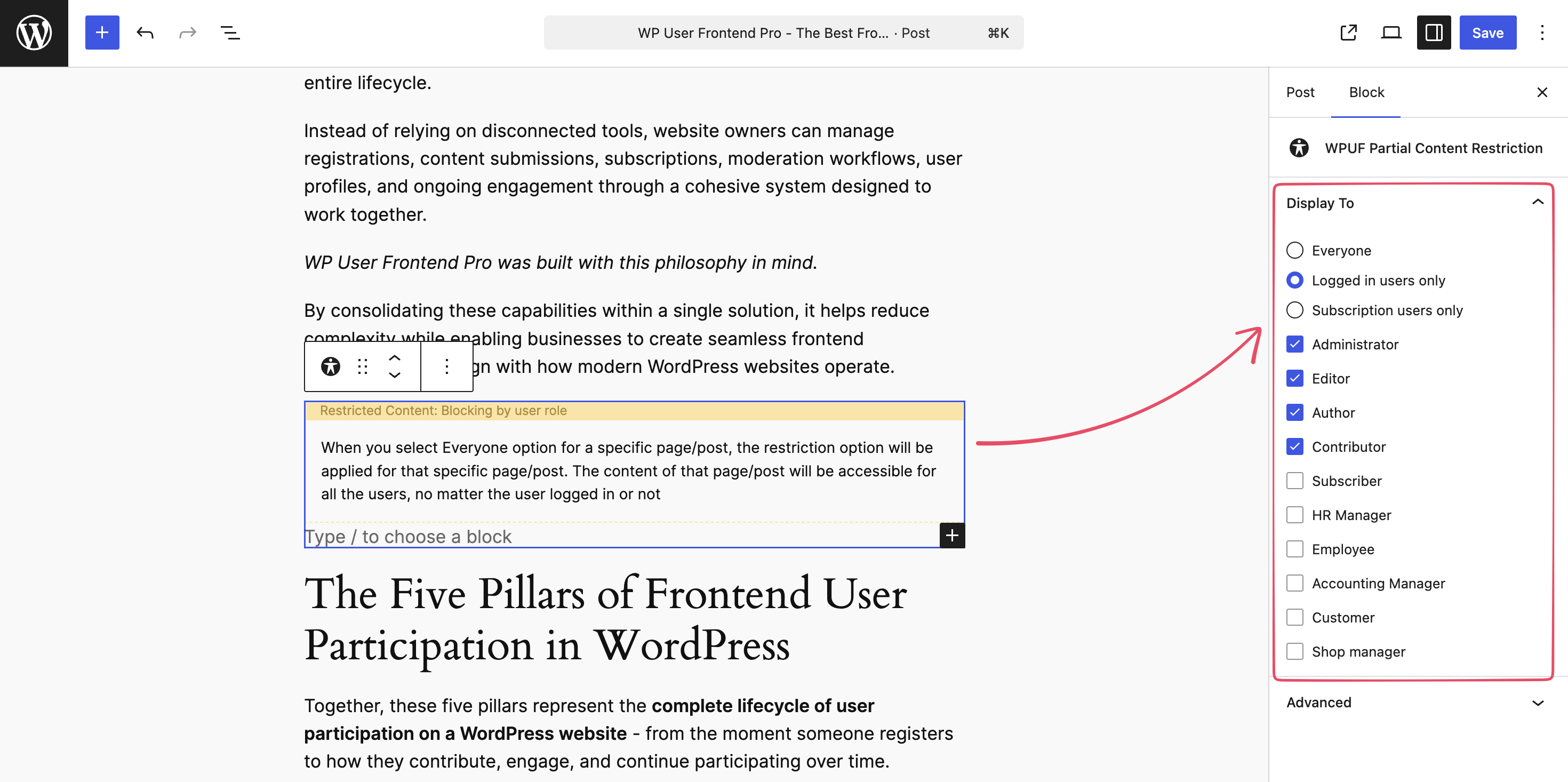 How to Restrict Content in WordPress Using WP User Frontend Pro