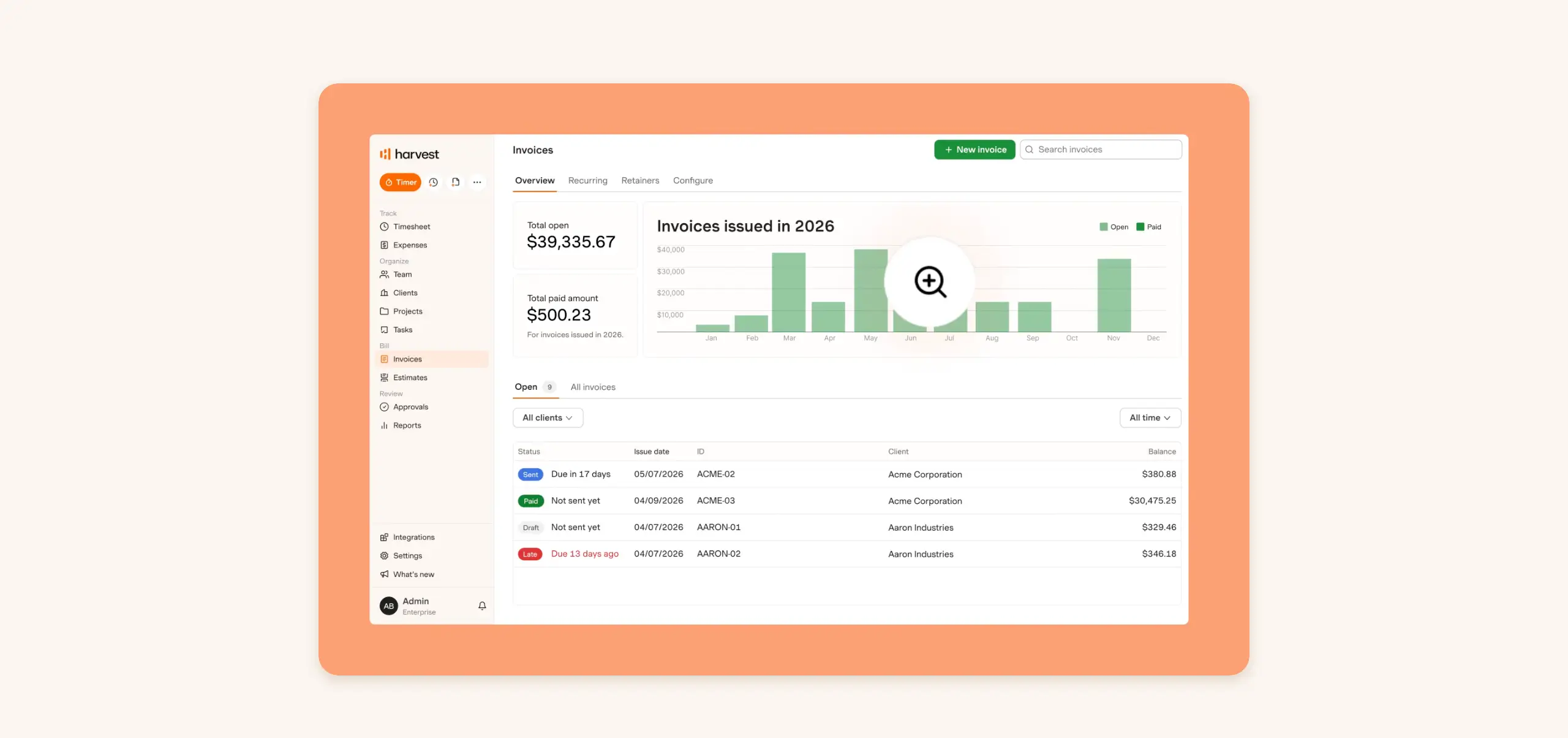 Harvest time tracker and invoice management
