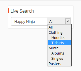 this is a screenshot of live search filter