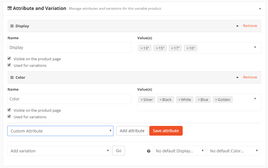 This image shows how to create product attributes