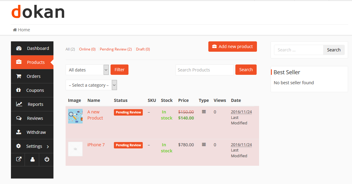 This image shows dokan-seller-dashboard-products