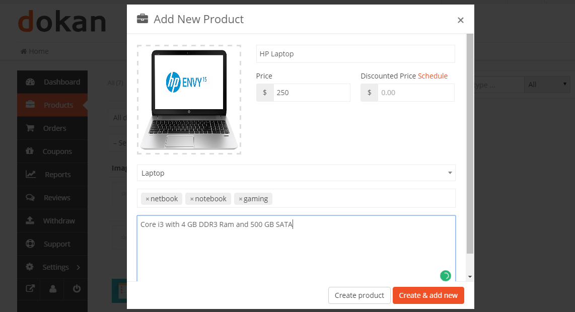 This image shows how to customize a product while adding it to a store 
