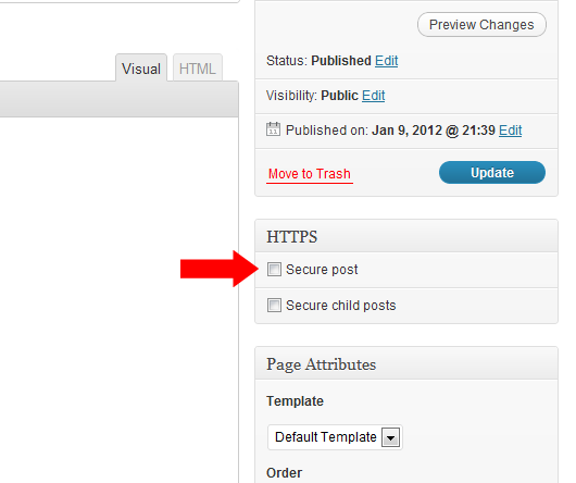 This image shows secure post option on WordPress HTTPS