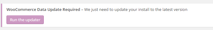 This is a screenshot of WooCommerce Data Update Required message 